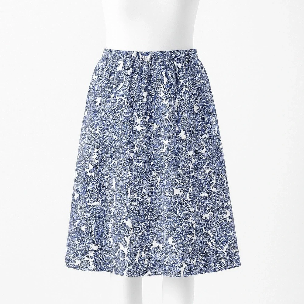Jones New York Large Blue White Paisley Linen Blend‎ Tiered Midi Skirt